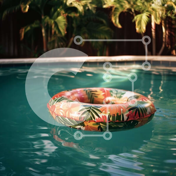 Intra Συλλεκτικό Ξύλινο Παζλ Plywood  4mm - Φουσκωτό δαχτυλίδι σε πισίνα με φοίνικες Σε Ξύλινο Κουτί - Διαστάσεις Puzzle: 10x10 cm – 25 κομμάτια