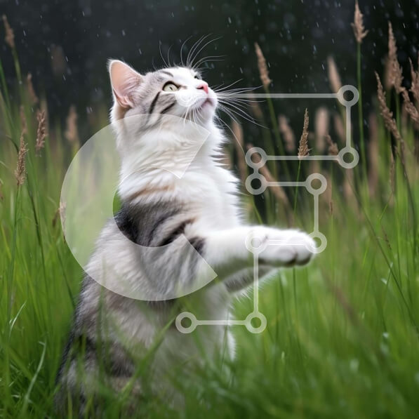 Intra Συλλεκτικό Ξύλινο Παζλ Plywood  4mm - Γκρι και άσπρη γάτα στη βροχή Σε Ξύλινο Κουτί - Διαστάσεις: 10x10 cm – 25 κομμάτια