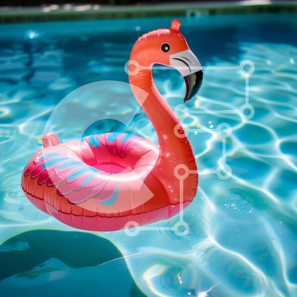 Intra Συλλεκτικό Ξύλινο Παζλ Plywood  4mm - Φουσκωτό Flamingo σε πισίνα με κόσμο Σε Ξύλινο Κουτί - Διαστάσεις: 10x10 cm – 25 κομμάτια