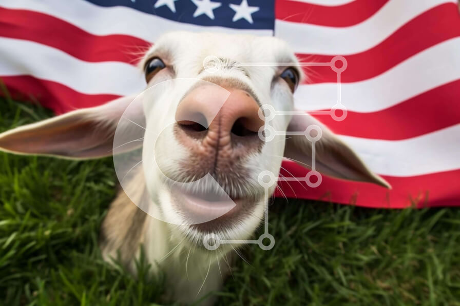 Σετ των 2 Intra Συλλεκτικό Ξύλινο Παζλ Plywood  4mm - Περίεργη κατσίκα δίπλα στην αμερικανική σημαία Σε Ξύλινο Κουτί - Διαστάσεις: 10x10 cm – 25 κομμάτια