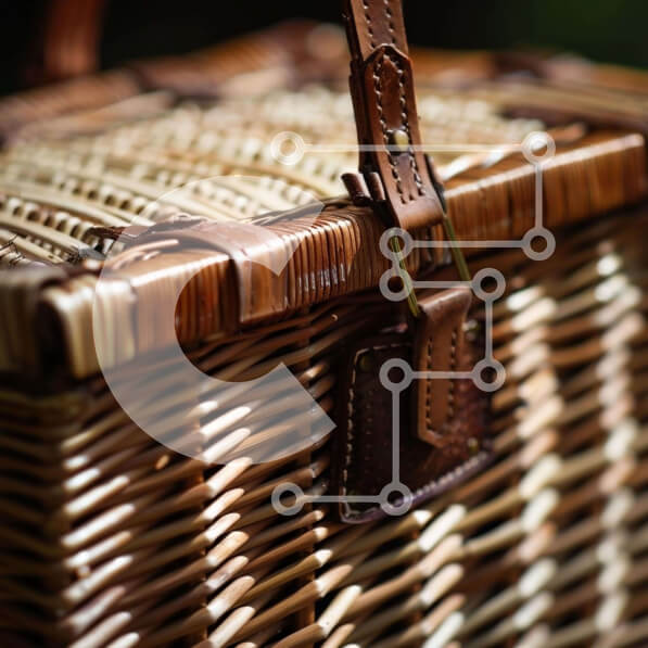 Intra Συλλεκτικό Ξύλινο Παζλ Plywood  4mm - Ψάθινο καλάθι για πικνίκ με καφέ δερμάτινα λουράκια Σε Ξύλινο Κουτί - Διαστάσεις: 10x10 cm – 25 κομμάτια