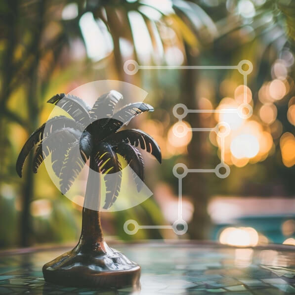 Intra Συλλεκτικό Ξύλινο Παζλ Plywood  4mm - Τροπική σκηνή με φοίνικα και πισίνα Σε Ξύλινο Κουτί - Διαστάσεις: 10x10 cm – 25 κομμάτια