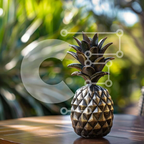 Intra Συλλεκτικό Ξύλινο Παζλ Plywood  4mm - Χρυσό άγαλμα ανανά σε εξωτερικό ξύλινο τραπέζι Σε Ξύλινο Κουτί - Διαστάσεις: 10x10 cm – 25 κομμάτια