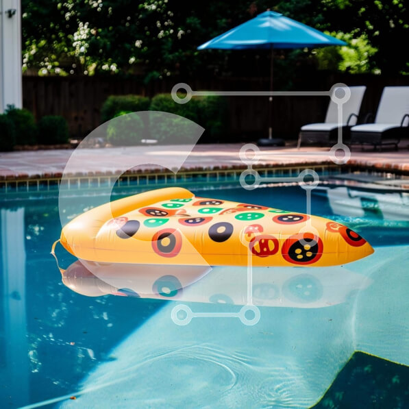 Intra Συλλεκτικό Ξύλινο Παζλ Plywood  4mm - Φουσκωτό πλωτήρα σε σχήμα πίτσας στην πισίνα Σε Ξύλινο Κουτί - Διαστάσεις Puzzle: 10x10 cm – 25 κομμάτια