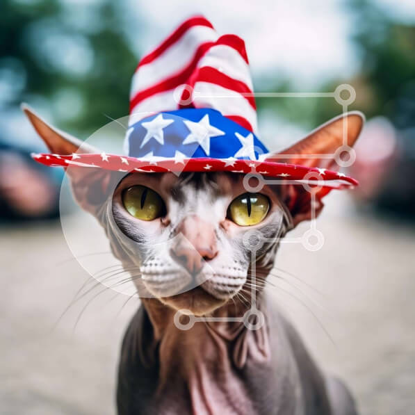 Intra Συλλεκτικό Ξύλινο Παζλ Plywood  4mm - Άτριχη γάτα με καπέλο αμερικανικής σημαίας Σε Ξύλινο Κουτί - Διαστάσεις: 10x10 cm – 25 κομμάτια