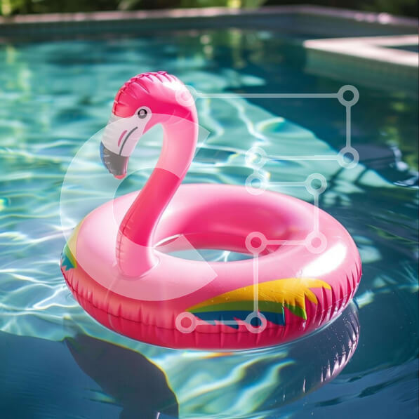 Intra Συλλεκτικό Ξύλινο Παζλ Plywood  4mm - Ροζ φλαμίνγκο που επιπλέει σε μια πισίνα Σε Ξύλινο Κουτί - Διαστάσεις: 10x10 cm – 25 κομμάτια