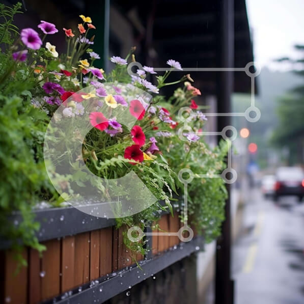 Intra Συλλεκτικό Ξύλινο Παζλ Plywood  4mm - Πολύχρωμα λουλούδια στη βροχή στην άκρη του δρόμου Σε Ξύλινο Κουτί - Διαστάσεις: 10x10 cm – 25 κομμάτια