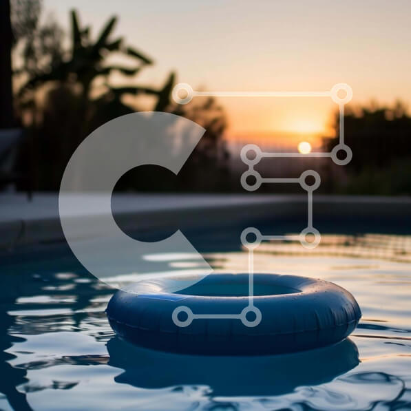 Intra Συλλεκτικό Ξύλινο Παζλ Plywood  4mm - Blue Pool Float στην εξωτερική πισίνα στο ηλιοβασίλεμα Σε Ξύλινο Κουτί - Διαστάσεις: 10x10 cm – 25 κομμάτια