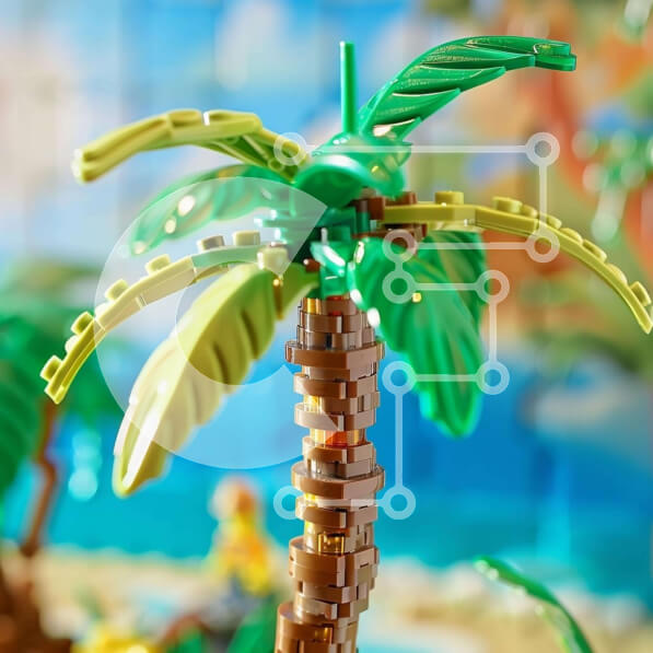 Intra Συλλεκτικό Ξύλινο Παζλ Plywood  4mm - Φοίνικας κατασκευασμένος από Lego στην παραλία του Imaginary Tropical Island Σε Ξύλινο Κουτί - Διαστάσεις Puzzle: 10x10 cm – 25 κομμάτια