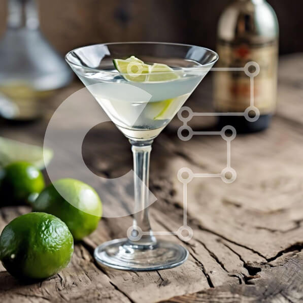 Σετ των 2 Intra Συλλεκτικό Ξύλινο Παζλ Plywood  4mm - Μπουκάλια από γυαλί και ποτό Martini στο τραπέζι του μπαρ Σε Ξύλινο Κουτί - Διαστάσεις: 10x10 cm – 25 κομμάτια