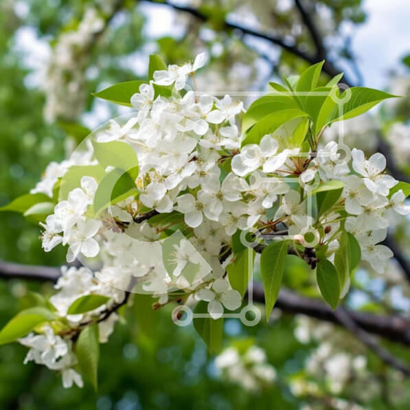 Intra Συλλεκτικό Ξύλινο Παζλ Plywood  4mm - Λευκό ανθισμένο κλαδί δέντρου με πράσινα φύλλα και λευκά λουλούδια Σε Ξύλινο Κουτί - Διαστάσεις: 10x10 cm – 25 κομμάτια