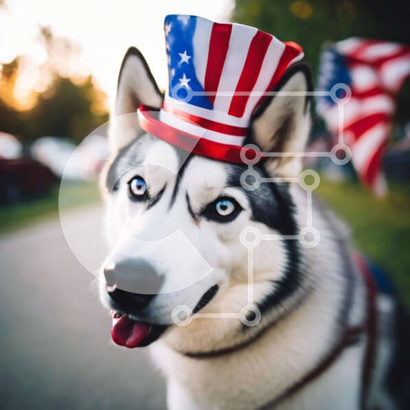 Intra Συλλεκτικό Ξύλινο Παζλ Plywood  4mm - Σκύλος χάσκι με καπέλο αμερικανικής σημαίας για τις 4 Ιουλίου Σε Ξύλινο Κουτί - Διαστάσεις: 10x10 cm – 25 κομμάτια