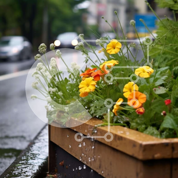 Intra Συλλεκτικό Ξύλινο Παζλ Plywood  4mm - Ξύλινο κουτί λουλουδιών με κίτρινα και πορτοκαλί λουλούδια στη βροχή Σε Ξύλινο Κουτί - Διαστάσεις: 10x10 cm – 25 κομμάτια