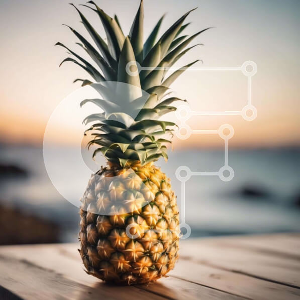 Σετ των 2 Intra Συλλεκτικό Ξύλινο Παζλ Plywood  4mm - Φρέσκος ανανάς σε υπαίθριο τραπέζι με θέα στον ωκεανό Σε Ξύλινο Κουτί - Διαστάσεις: 10x10 cm – 25 κομμάτια