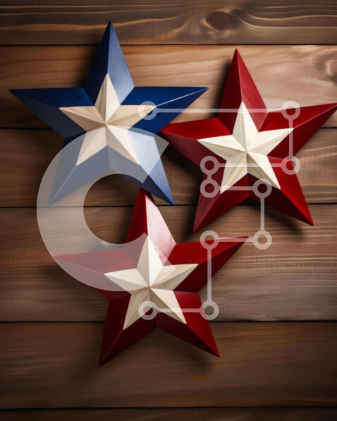 Intra Συλλεκτικό Ξύλινο Παζλ Plywood  4mm - Κόκκινα, λευκά και μπλε διακοσμητικά σε σχήμα αστεριού Σε Ξύλινο Κουτί - Διαστάσεις Puzzle: 10x10 cm – 25 κομμάτια