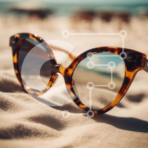 Σετ των 2 Intra Συλλεκτικό Ξύλινο Παζλ Plywood  4mm - Κομψά γυαλιά ηλίου ταρταρούγα στην αμμώδη παραλία Σε Ξύλινο Κουτί - Διαστάσεις: 10x10 cm – 25 κομμάτια