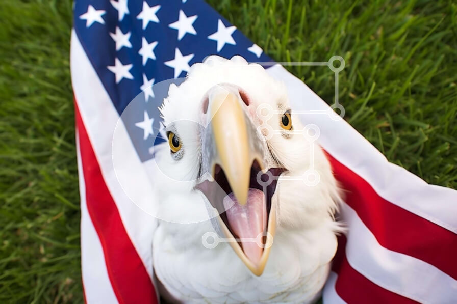 Σετ των 2 Intra Συλλεκτικό Ξύλινο Παζλ Plywood  4mm - Λευκός αετός με αμερικανική σημαία Σε Ξύλινο Κουτί - Διαστάσεις: 10x10 cm – 25 κομμάτια