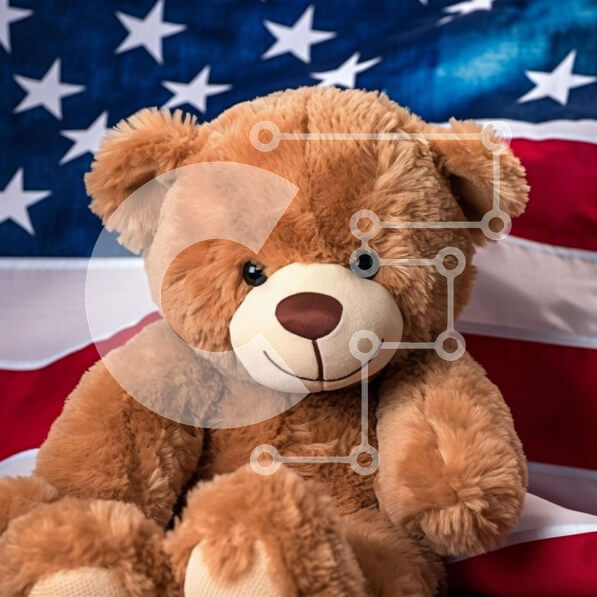 Intra Συλλεκτικό Ξύλινο Παζλ Plywood  4mm - Καφέ αρκουδάκι με αμερικανική σημαία Σε Ξύλινο Κουτί - Διαστάσεις: 10x10 cm – 25 κομμάτια