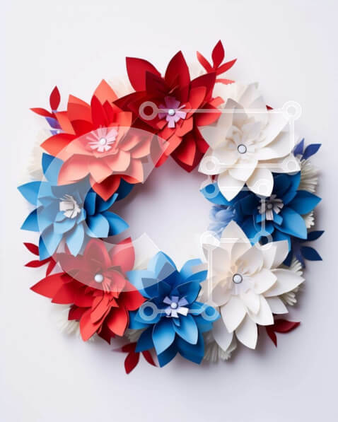 Intra Συλλεκτικό Ξύλινο Παζλ Plywood  4mm - Πατριωτικό στεφάνι από χαρτί με κόκκινα, λευκά και μπλε λουλούδια Σε Ξύλινο Κουτί - Διαστάσεις Puzzle: 10x10 cm – 25 κομμάτια