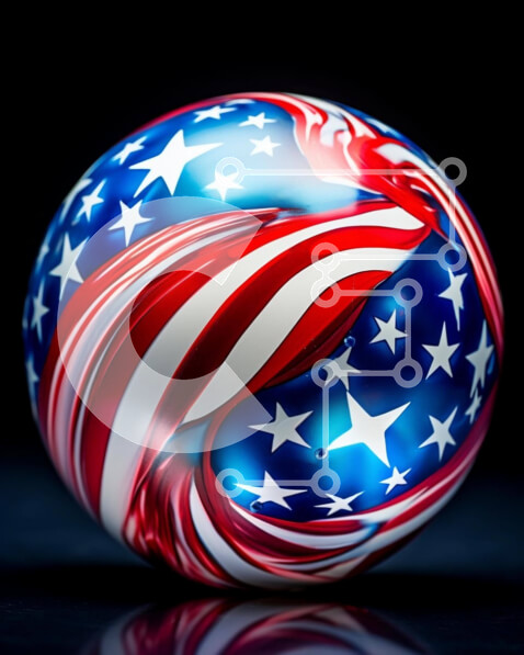 Intra Συλλεκτικό Ξύλινο Παζλ Plywood  4mm - Πολύχρωμη στροβιλισμένη μπάλα με σχέδιο αμερικανικής σημαίας Σε Ξύλινο Κουτί - Διαστάσεις: 10x10 cm – 25 κομμάτια