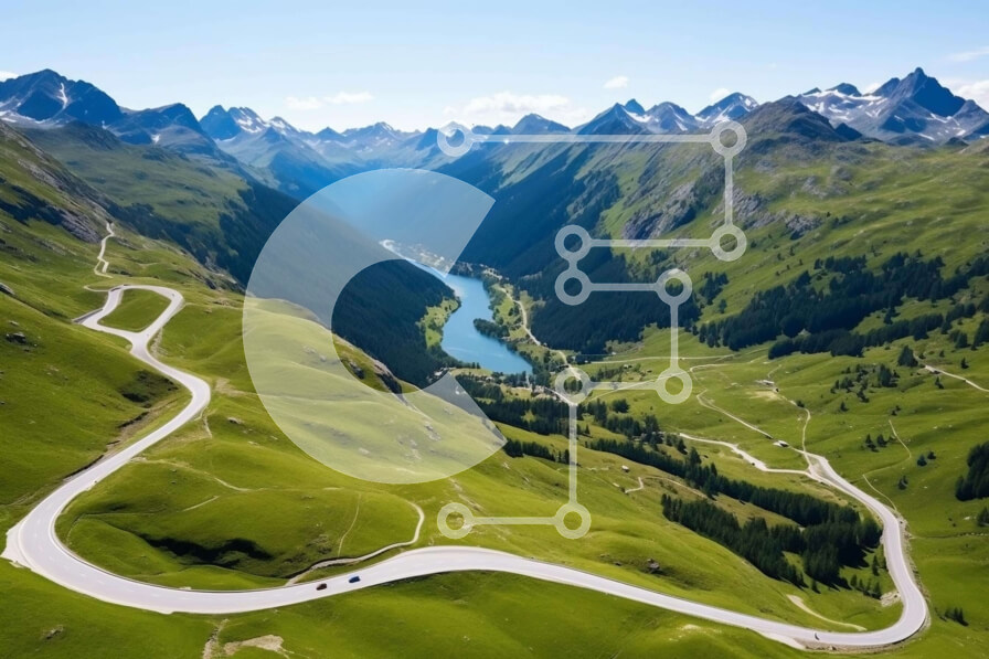 Intra Συλλεκτικό Ξύλινο Παζλ Plywood  4mm - Εναέρια άποψη του ελικοειδή δρόμου στις Άλπεις Σε Ξύλινο Κουτί - Διαστάσεις: 10x10 cm – 25 κομμάτια