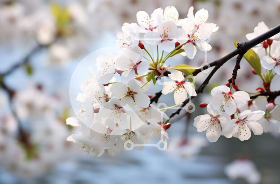 Intra Συλλεκτικό Ξύλινο Παζλ Plywood  4mm - Άνθη λευκών κερασιών την άνοιξη Σε Ξύλινο Κουτί - Διαστάσεις: 10x10 cm – 25 κομμάτια