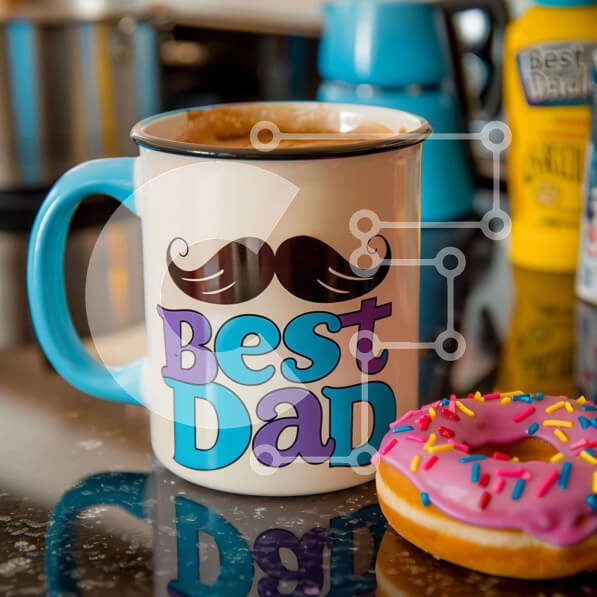 Intra Συλλεκτικό Ξύλινο Παζλ Plywood  4mm - Καλύτερη κούπα καφέ Dad με ντόνατς και μπουκάλι νερού Σε Ξύλινο Κουτί - Διαστάσεις Puzzle: 10x10 cm – 25 κομμάτια