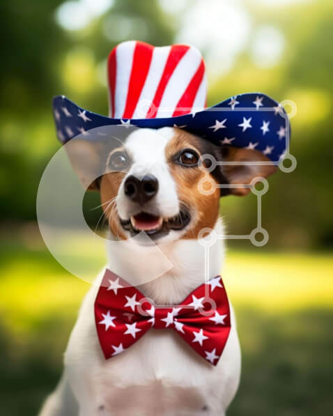 Intra Συλλεκτικό Ξύλινο Παζλ Plywood  4mm - Μικρό σκυλί με καπέλο με θέμα την αμερικανική σημαία Σε Ξύλινο Κουτί - Διαστάσεις Puzzle: 10x10 cm – 25 κομμάτια