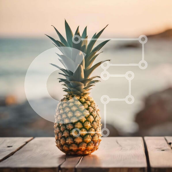 Intra Συλλεκτικό Ξύλινο Παζλ Plywood  4mm - Ανανάς σε ξύλινο τραπέζι με ωκεανό φόντο Σε Ξύλινο Κουτί - Διαστάσεις: 10x10 cm – 25 κομμάτια