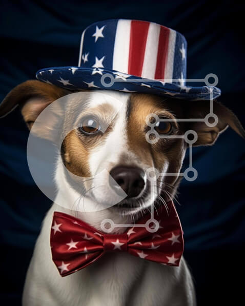 Intra Συλλεκτικό Ξύλινο Παζλ Plywood  4mm - Πατριωτικό σκυλί με ενδυμασία με θέμα την αμερικανική σημαία Σε Ξύλινο Κουτί - Διαστάσεις: 10x10 cm – 25 κομμάτια