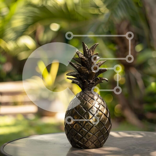 Intra Συλλεκτικό Ξύλινο Παζλ Plywood  4mm - Χρυσό γλυπτό ανανά σε καταπράσινο τοπίο Σε Ξύλινο Κουτί - Διαστάσεις: 10x10 cm – 25 κομμάτια