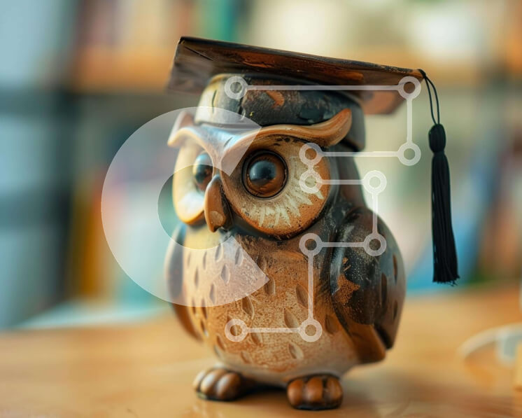 Intra Συλλεκτικό Ξύλινο Παζλ Plywood  4mm - Ειδώλιο κουκουβάγιας με καπάκι αποφοίτησης Σε Ξύλινο Κουτί - Διαστάσεις Puzzle: 10x10 cm – 25 κομμάτια