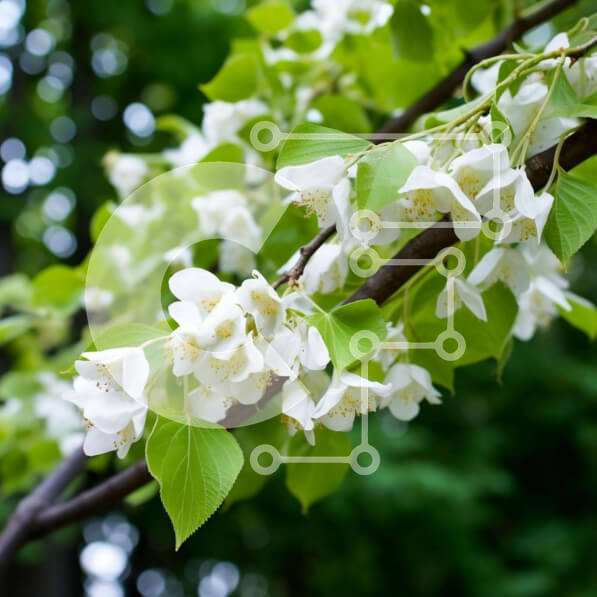 Intra Συλλεκτικό Ξύλινο Παζλ Plywood  4mm - Λευκό ανθισμένο κλαδί δέντρου με πράσινα φύλλα και λευκά λουλούδια Σε Ξύλινο Κουτί - Διαστάσεις: 10x10 cm – 25 κομμάτια