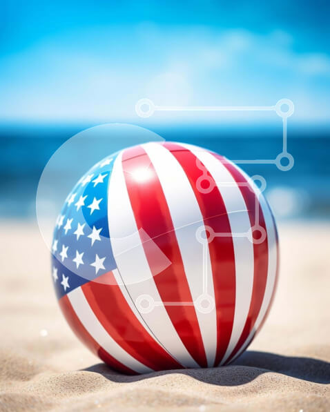 Intra Συλλεκτικό Ξύλινο Παζλ Plywood  4mm - 4 Ιουλίου Beach Ball στην άμμο Σε Ξύλινο Κουτί - Διαστάσεις Puzzle: 10x10 cm – 25 κομμάτια