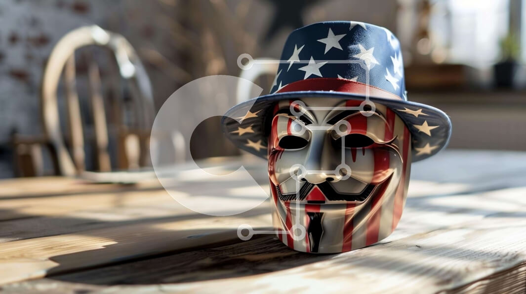 Intra Συλλεκτικό Ξύλινο Παζλ Plywood  4mm - Σχεδιαστική μάσκα αμερικανικής σημαίας σε ξύλινο τραπέζι Σε Ξύλινο Κουτί - Διαστάσεις Puzzle: 10x10 cm – 25 κομμάτια