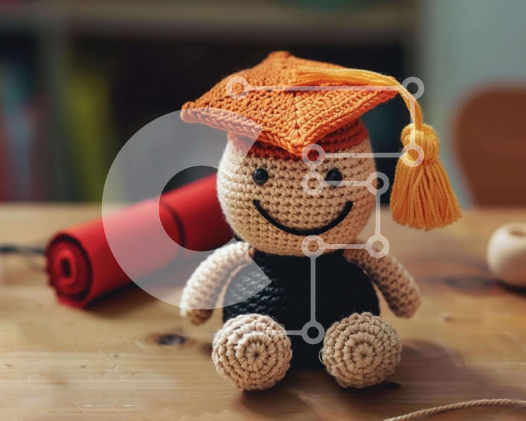 Intra Συλλεκτικό Ξύλινο Παζλ Plywood  4mm - Παιχνίδι κούκλα με κροσέ με καπάκι αποφοίτησης Σε Ξύλινο Κουτί - Διαστάσεις: 10x10 cm – 25 κομμάτια