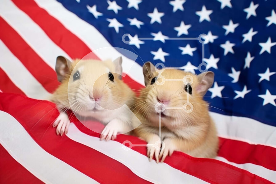 Σετ των 2 Intra Συλλεκτικό Ξύλινο Παζλ Plywood  4mm - Δύο χάμστερ με αμερικανική σημαία Σε Ξύλινο Κουτί - Διαστάσεις: 10x10 cm – 25 κομμάτια