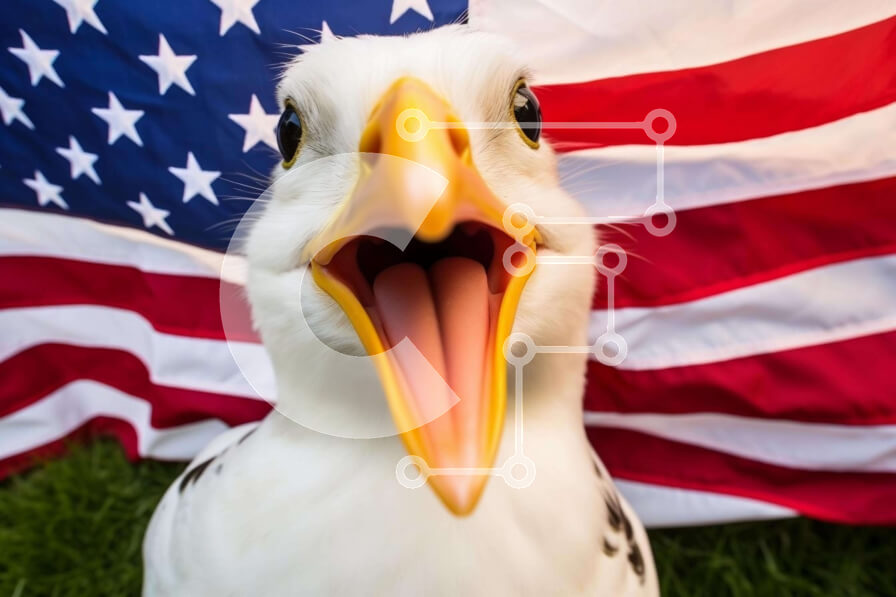 Σετ των 2 Intra Συλλεκτικό Ξύλινο Παζλ Plywood  4mm - Περίεργο πουλί μπροστά από την αμερικανική σημαία Σε Ξύλινο Κουτί - Διαστάσεις: 10x10 cm – 25 κομμάτια