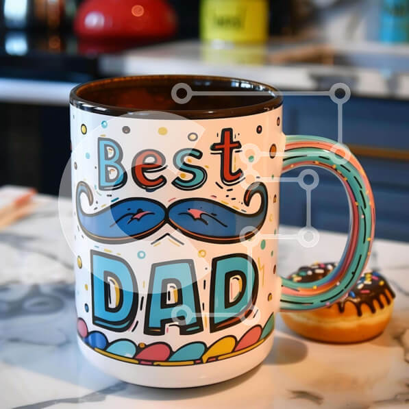 Intra Συλλεκτικό Ξύλινο Παζλ Plywood  4mm - Καλύτερη κούπα καφέ και ντόνατ Dad Σε Ξύλινο Κουτί - Διαστάσεις Puzzle: 10x10 cm – 25 κομμάτια