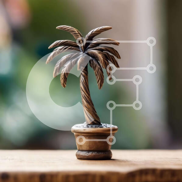 Intra Συλλεκτικό Ξύλινο Παζλ Plywood  4mm - Μικρό ειδώλιο φοίνικα σε παλαιωμένο ξύλινο τραπέζι Σε Ξύλινο Κουτί - Διαστάσεις: 10x10 cm – 25 κομμάτια