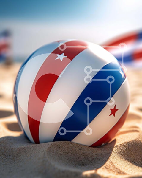 Intra Συλλεκτικό Ξύλινο Παζλ Plywood  4mm - Παραλία Γιορτή τέταρτης Ιουλίου με Μπάλα και σημαίες Σε Ξύλινο Κουτί - Διαστάσεις Puzzle: 10x10 cm – 25 κομμάτια