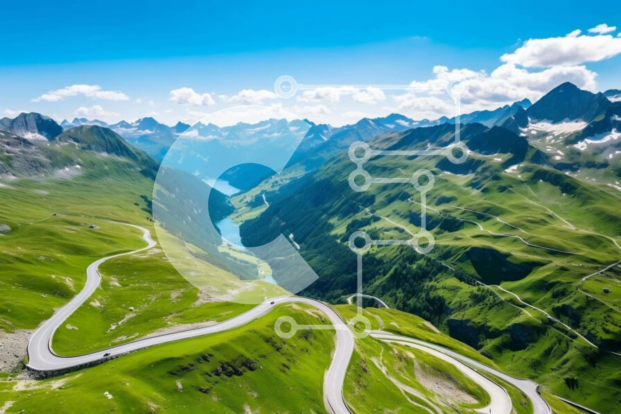 Intra Συλλεκτικό Ξύλινο Παζλ Plywood  4mm - Εναέρια άποψη του ελικοειδή ορεινού δρόμου στις ελβετικές Άλπεις Σε Ξύλινο Κουτί - Διαστάσεις: 10x10 cm – 25 κομμάτια