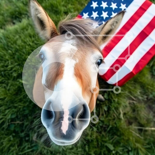 Intra Συλλεκτικό Ξύλινο Παζλ Plywood  4mm - Καφέ γάιδαρος που στέκεται δίπλα στην αμερικανική σημαία Σε Ξύλινο Κουτί - Διαστάσεις: 10x10 cm – 25 κομμάτια