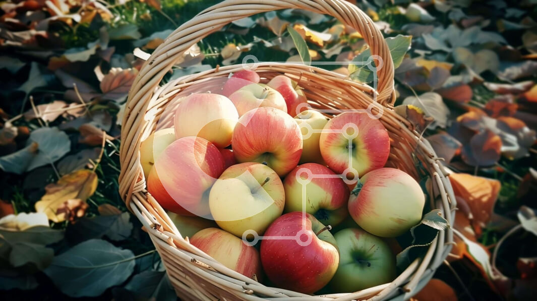 Intra Συλλεκτικό Ξύλινο Παζλ Plywood  4mm - Ψάθινο καλάθι με κόκκινα και κίτρινα μήλα Σε Ξύλινο Κουτί - Διαστάσεις: 10x10 cm – 25 κομμάτια