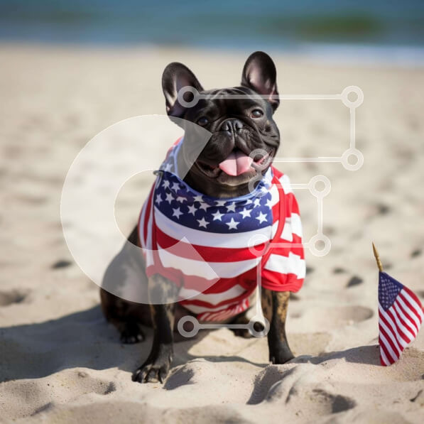 Intra Συλλεκτικό Ξύλινο Παζλ Plywood  4mm - Μικρό σκυλί με πουκάμισο αμερικανικής σημαίας στην παραλία Σε Ξύλινο Κουτί - Διαστάσεις Puzzle: 10x10 cm – 25 κομμάτια