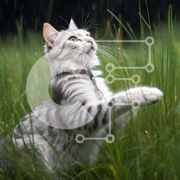 Intra Συλλεκτικό Ξύλινο Παζλ Plywood  4mm - Γκρι και λευκή γάτα σε βροχερό καιρό Σε Ξύλινο Κουτί - Διαστάσεις: 10x10 cm – 25 κομμάτια