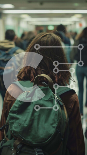 Intra Συλλεκτικό Ξύλινο Παζλ Plywood  4mm - Ομάδα ανθρώπων που περπατούν σε ένα διάδρομο με σακίδια Σε Ξύλινο Κουτί - Διαστάσεις Puzzle: 10x10 cm – 25 κομμάτια