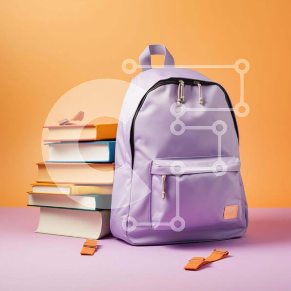 Intra Συλλεκτικό Ξύλινο Παζλ Plywood  4mm - Μωβ σακίδιο πλάτης σε στοίβες βιβλίων Σε Ξύλινο Κουτί - Διαστάσεις: 10x10 cm – 25 κομμάτια