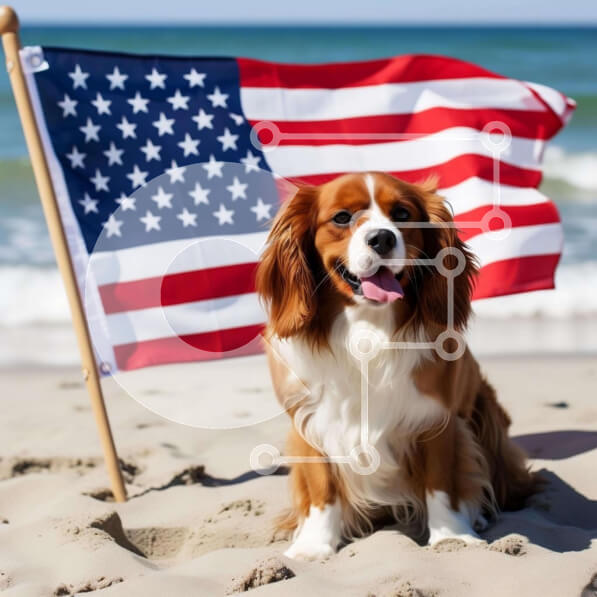 Intra Συλλεκτικό Ξύλινο Παζλ Plywood  4mm - Happy Dog στην παραλία με αμερικανική σημαία Σε Ξύλινο Κουτί - Διαστάσεις Puzzle: 10x10 cm – 25 κομμάτια