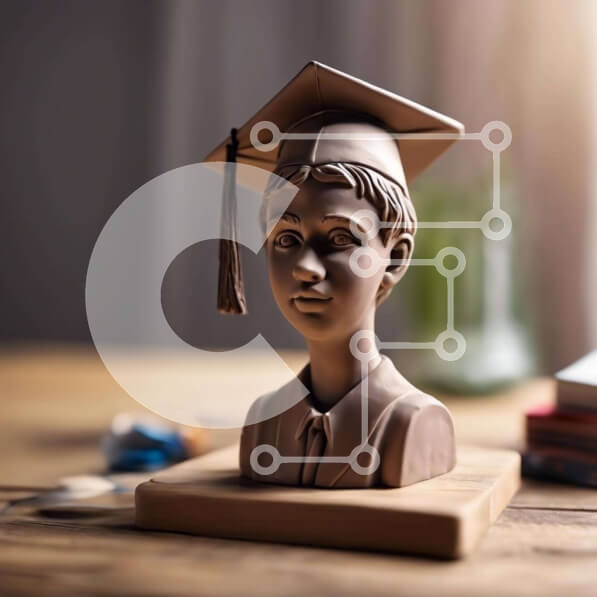 Intra Συλλεκτικό Ξύλινο Παζλ Plywood  4mm - Κεραμική προτομή ηλικιωμένου άνδρα με ενδυμασία αποφοίτησης σε βιβλία Σε Ξύλινο Κουτί - Διαστάσεις Puzzle: 10x10 cm – 25 κομμάτια